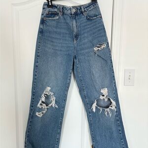 Women's Distressed Wide Leg Blue Jeans